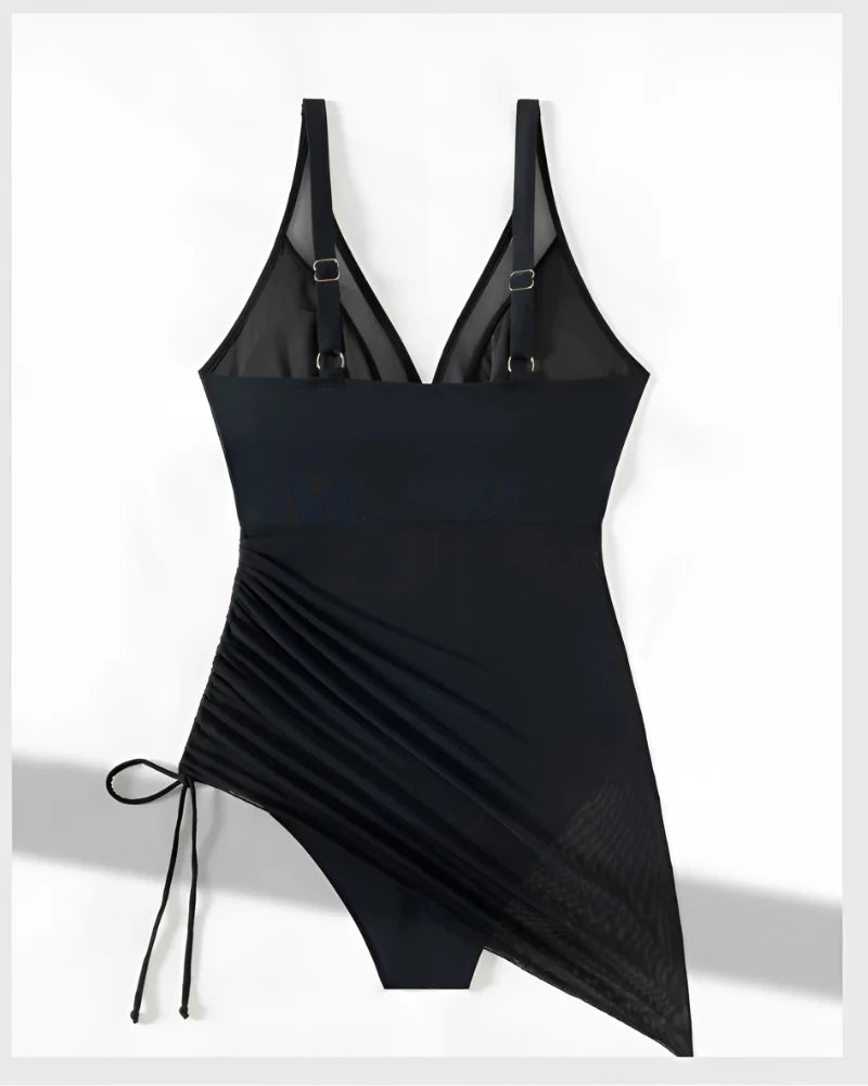 GlamSwim™ One-Piece Swimsuit with Sheer Mesh Skirt