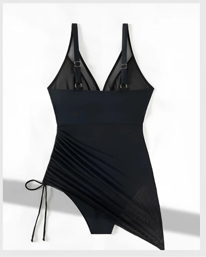 GlamSwim™ One-Piece Swimsuit with Sheer Mesh Skirt