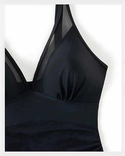 GlamSwim™ One-Piece Swimsuit with Sheer Mesh Skirt